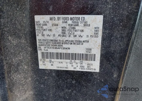 2010 Ford F-150 Stx/Xl/Xlt from USA, damaged, VIN 1FTEX1E86AFC20439